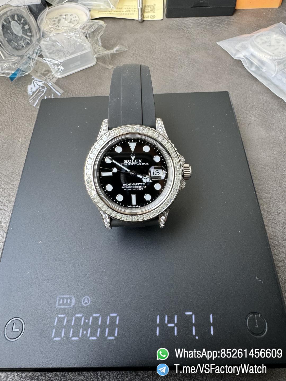 VS Factory Watch Yacht Master 226659 42mm Gain Weignt 147g Moissanite Diamonds Bezel Black Dial Oysterflex Strap DanDONG 3235 Movement 15 VS Factory Watch Yacht Master 226659 42mm Gain Weignt 147g Moissanite Diamonds Bezel Black Dial Oysterflex Strap DanDONG 3235 Movement 15