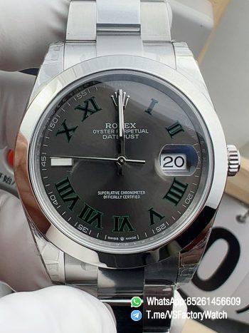 VSF DateJust 41 Wimbledon Ref 126300 0013 Slate Dail with Green Roma Hour Markers Smooth Bezel 904L Oyster Bracelet DanDong 3235 Movement 00