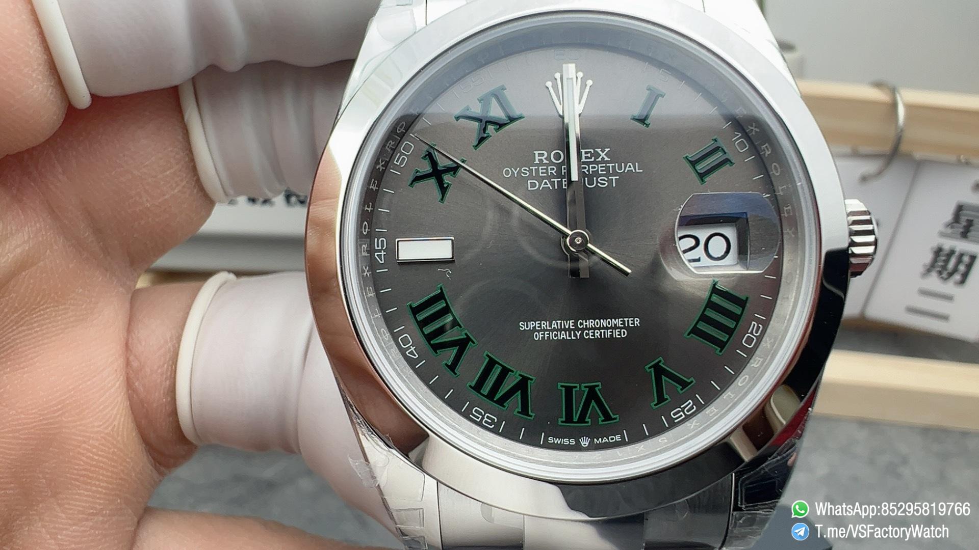 VSF DateJust 41 Wimbledon Ref 126300 0013 Slate Dail with Green Roma Hour Markers Smooth Bezel 904L Oyster Bracelet DanDong 3235 Movement 02 VSF DateJust 41 Wimbledon Ref 126300 0013 Slate Dail with Green Roma Hour Markers Smooth Bezel 904L Oyster Bracelet DanDong 3235 Movement 02