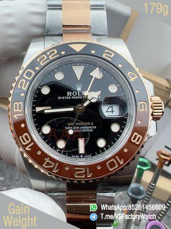 VSF GMT Master II Root Beer 126711CHNR Gain Weight 176G Black Brown Ceramic Bezel Black Dial Rose Gold Two Tone Bracelet DanDong 3285 Movement 00