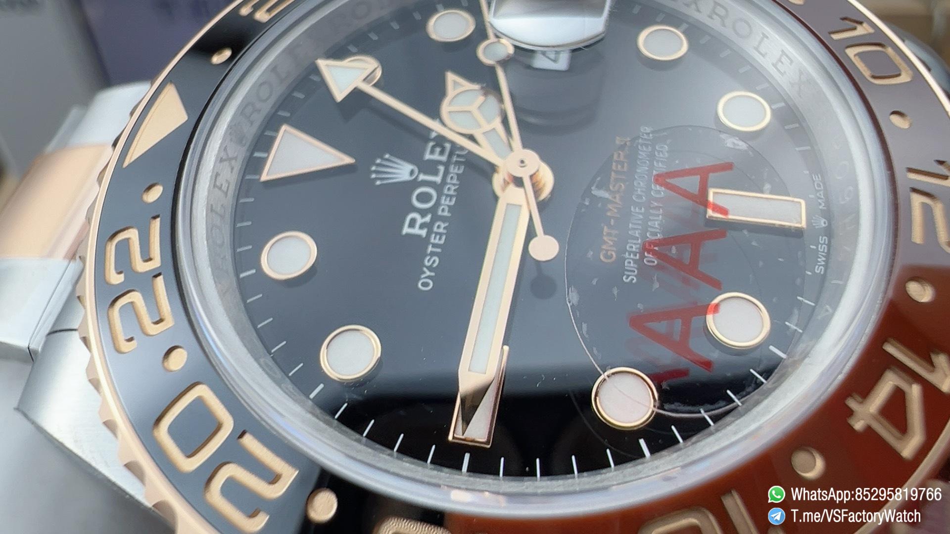 VSF GMT Master II Root Beer 126711CHNR Gain Weight 176G Black Brown Ceramic Bezel Black Dial Rose Gold Two Tone Bracelet DanDong 3285 Movement 03 VSF GMT Master II Root Beer 126711CHNR Gain Weight 176G Black Brown Ceramic Bezel Black Dial Rose Gold Two Tone Bracelet DanDong 3285 Movement 03