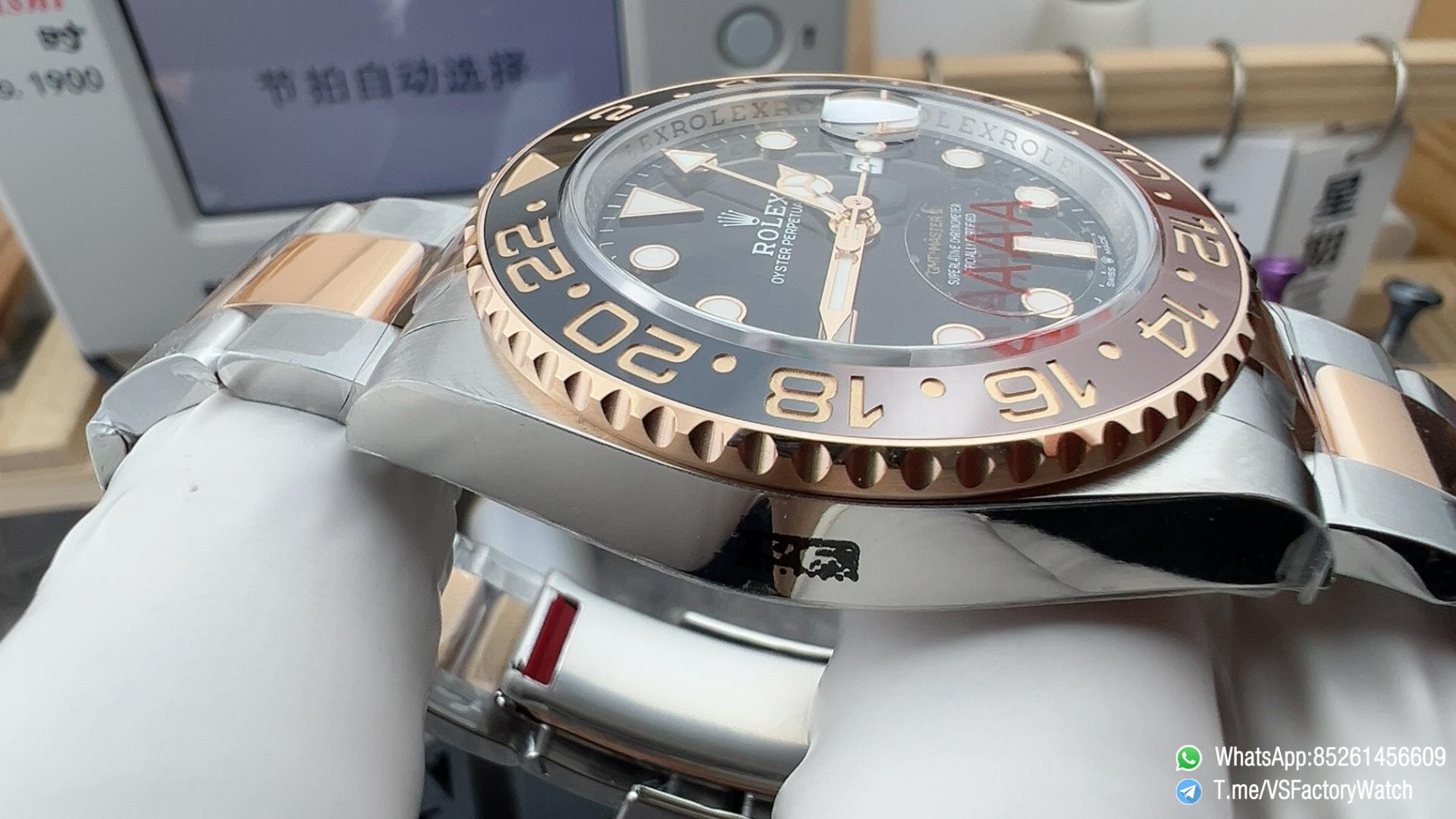 VSF GMT Master II Root Beer 126711CHNR Gain Weight 176G Black Brown Ceramic Bezel Black Dial Rose Gold Two Tone Bracelet DanDong 3285 Movement 04 VSF GMT Master II Root Beer 126711CHNR Gain Weight 176G Black Brown Ceramic Bezel Black Dial Rose Gold Two Tone Bracelet DanDong 3285 Movement 04