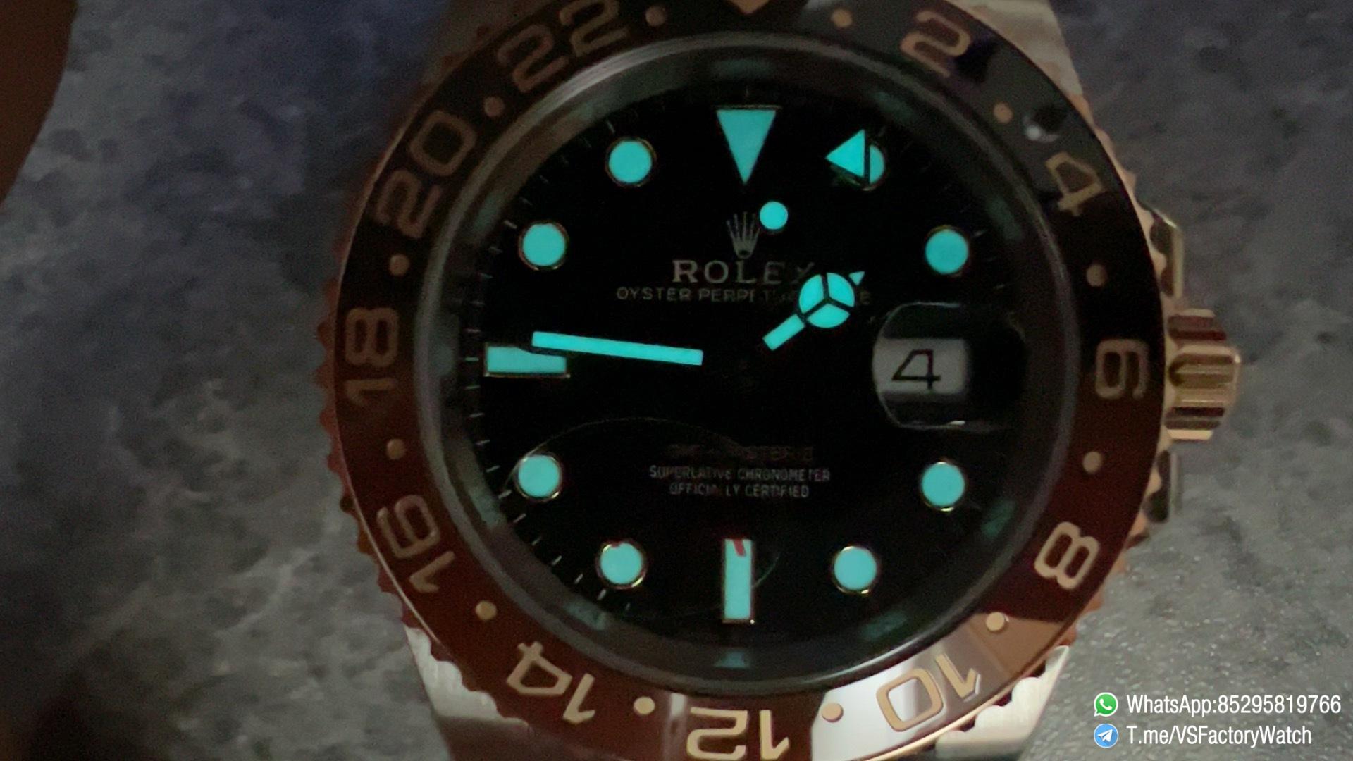 VSF GMT Master II Root Beer 126711CHNR Gain Weight 176G Black Brown Ceramic Bezel Black Dial Rose Gold Two Tone Bracelet DanDong 3285 Movement 08 VSF GMT Master II Root Beer 126711CHNR Gain Weight 176G Black Brown Ceramic Bezel Black Dial Rose Gold Two Tone Bracelet DanDong 3285 Movement 08