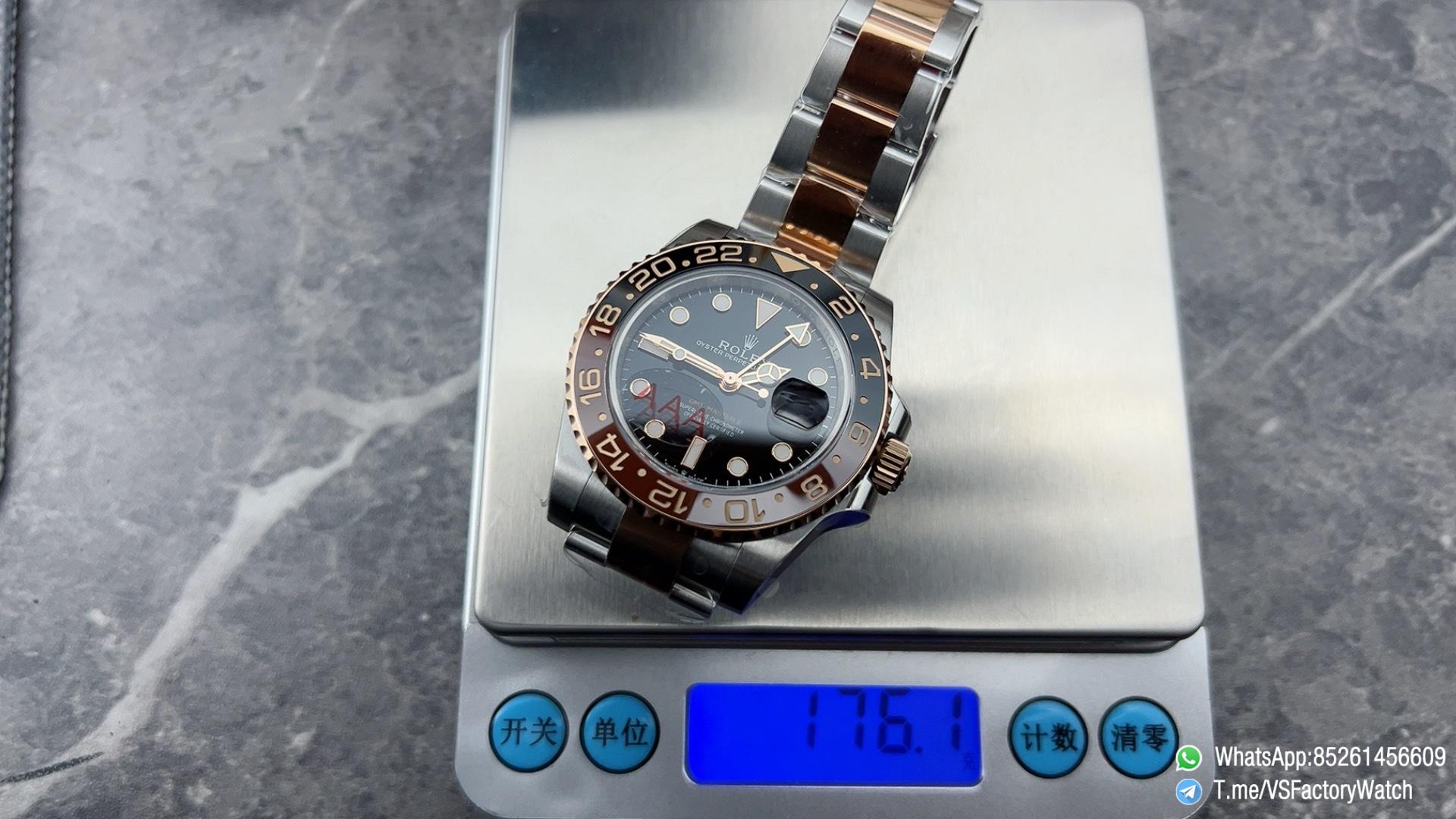 VSF GMT Master II Root Beer 126711CHNR Gain Weight 176G Black Brown Ceramic Bezel Black Dial Rose Gold Two Tone Bracelet DanDong 3285 Movement 09 VSF GMT Master II Root Beer 126711CHNR Gain Weight 176G Black Brown Ceramic Bezel Black Dial Rose Gold Two Tone Bracelet DanDong 3285 Movement 09