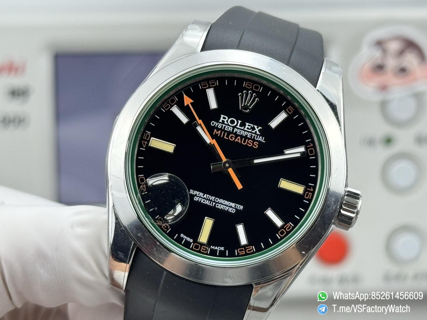 VSF Watch Milgauss 116400 Black Dial Lightning Second Hand Green Crystal Steel Case Smooth Bezel Black Rubber Strap VS3131 Movement 04 VSF Watch Milgauss 116400 Black Dial Lightning Second Hand Green Crystal Steel Case Smooth Bezel Black Rubber Strap VS3131 Movement 04