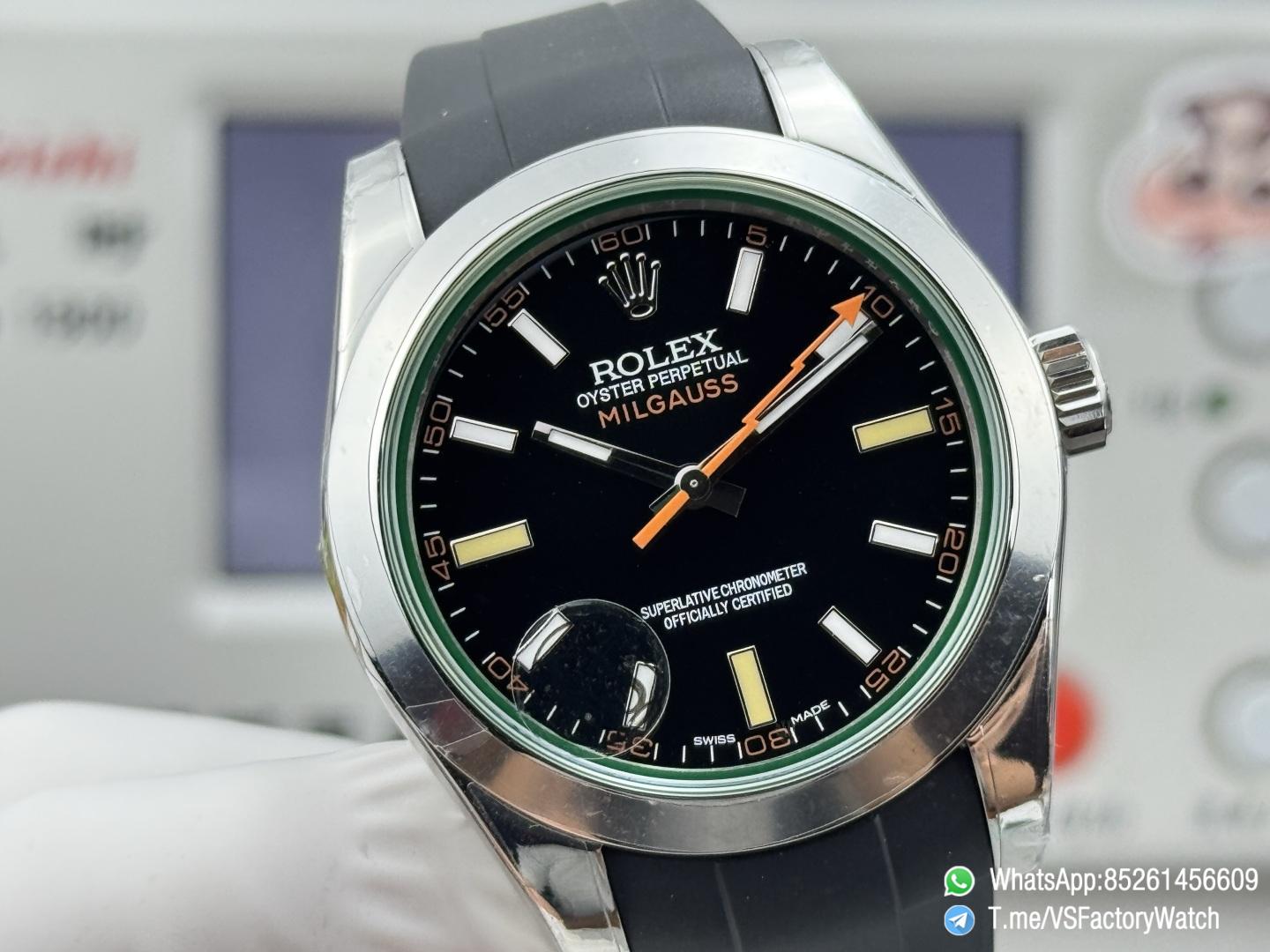 VSF Watch Milgauss 116400 Black Dial Lightning Second Hand Green Crystal Steel Case Smooth Bezel Black Rubber Strap VS3131 Movement 05 VSF Watch Milgauss 116400 Black Dial Lightning Second Hand Green Crystal Steel Case Smooth Bezel Black Rubber Strap VS3131 Movement 05