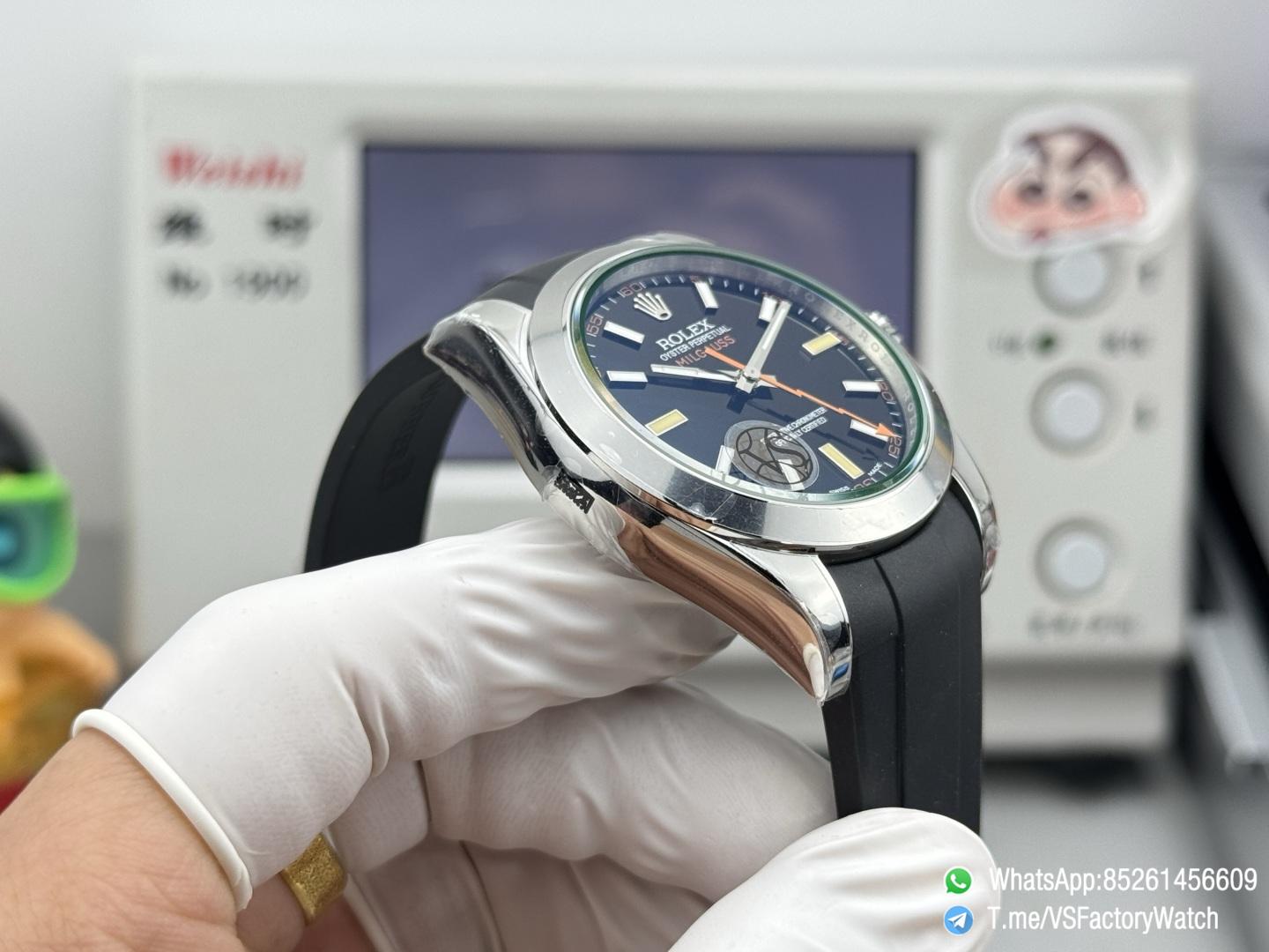 VSF Watch Milgauss 116400 Black Dial Lightning Second Hand Green Crystal Steel Case Smooth Bezel Black Rubber Strap VS3131 Movement 06 VSF Watch Milgauss 116400 Black Dial Lightning Second Hand Green Crystal Steel Case Smooth Bezel Black Rubber Strap VS3131 Movement 06