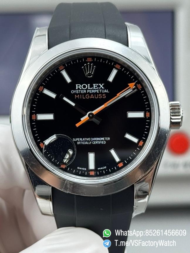 VSF Watch Milgauss 116400 Black Dial Orange Lightning Hand Steel Case Smooth Bezel Black Rubber Strap VS3131 Movement 00 VSF Watch Milgauss 116400 Black Dial Orange Lightning Hand Steel Case Smooth Bezel Black Rubber Strap VS3131 Movement 00