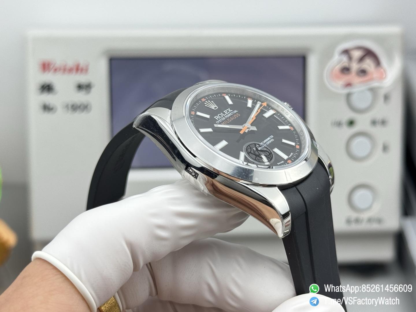 VSF Watch Milgauss 116400 Black Dial Orange Lightning Hand Steel Case Smooth Bezel Black Rubber Strap VS3131 Movement 06 VSF Watch Milgauss 116400 Black Dial Orange Lightning Hand Steel Case Smooth Bezel Black Rubber Strap VS3131 Movement 06