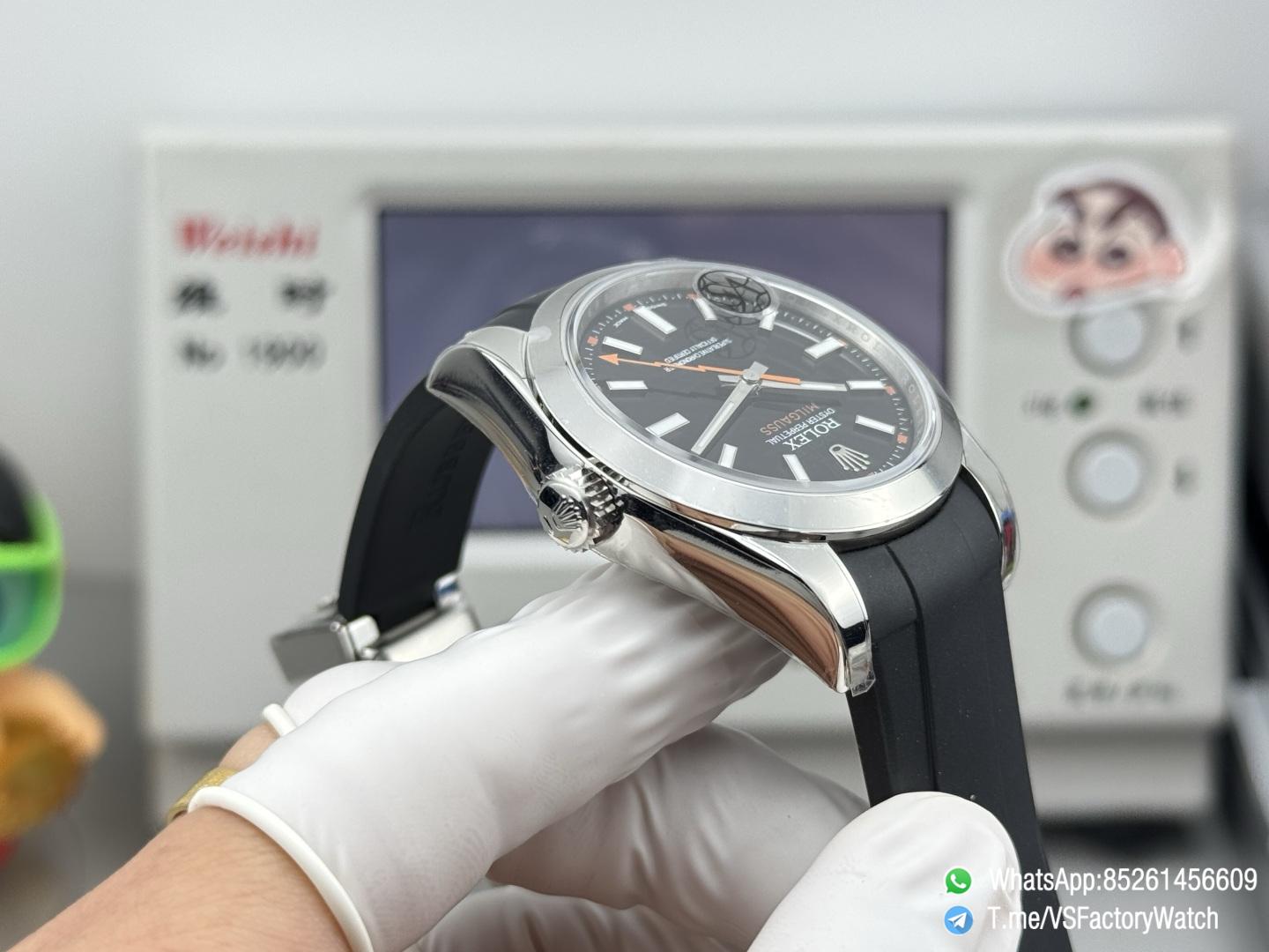 VSF Watch Milgauss 116400 Black Dial Orange Lightning Hand Steel Case Smooth Bezel Black Rubber Strap VS3131 Movement 07 VSF Watch Milgauss 116400 Black Dial Orange Lightning Hand Steel Case Smooth Bezel Black Rubber Strap VS3131 Movement 07