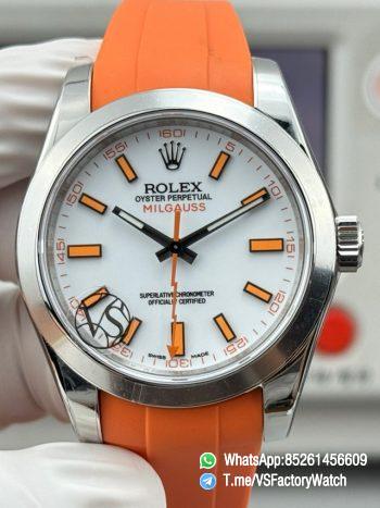 VSF Watch Milgauss 116400 White Dial Orang Indexes Lightning Hand Steel Case Smooth Bezel Orange Rubber Strap VS3131 Movement 00