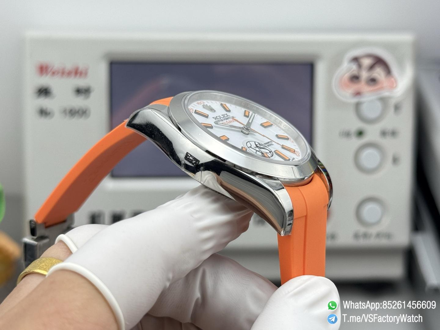 VSF Watch Milgauss 116400 White Dial Orang Indexes Lightning Hand Steel Case Smooth Bezel Orange Rubber Strap VS3131 Movement 06 VSF Watch Milgauss 116400 White Dial Orang Indexes Lightning Hand Steel Case Smooth Bezel Orange Rubber Strap VS3131 Movement 06