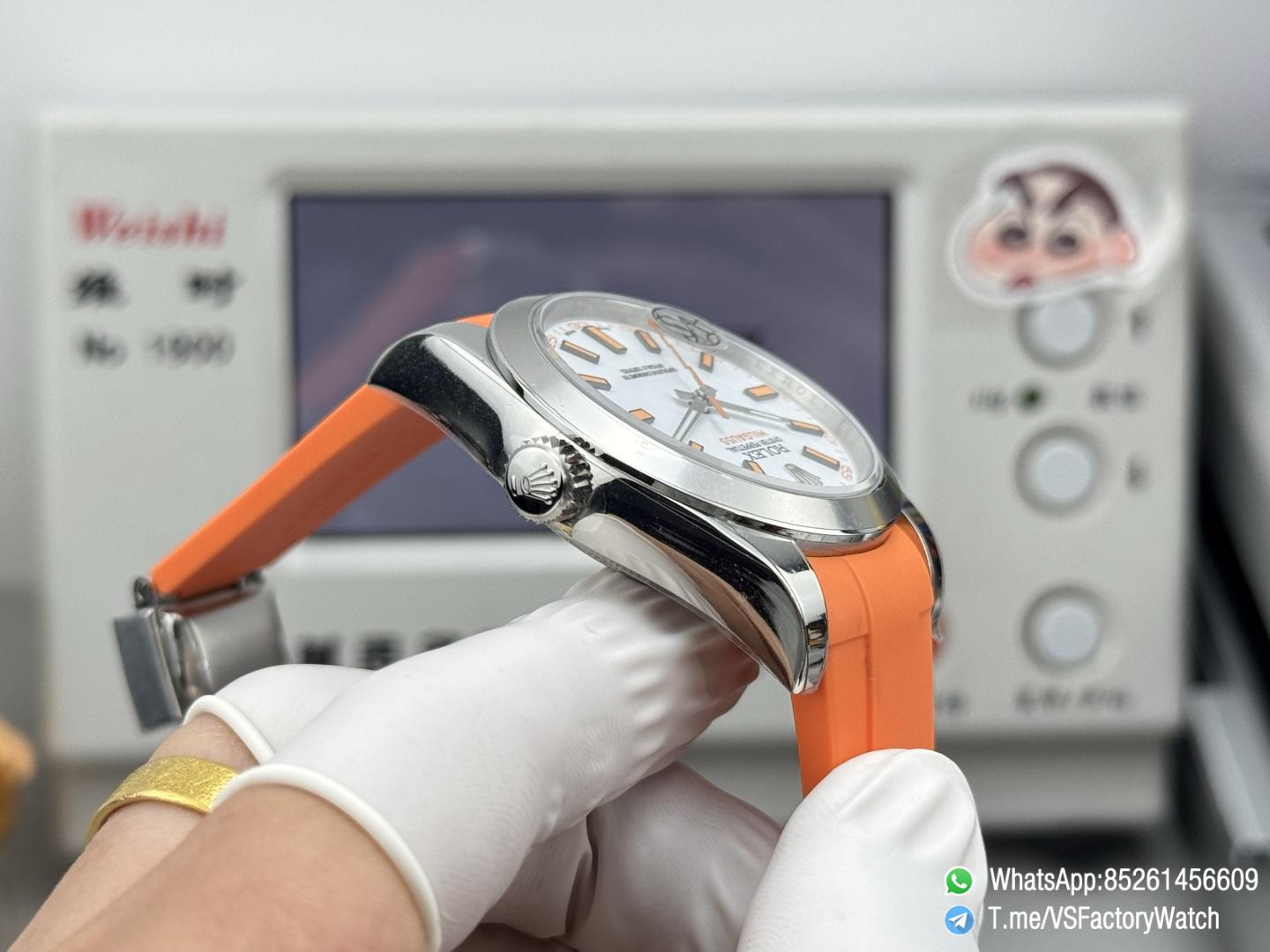 VSF Watch Milgauss 116400 White Dial Orang Indexes Lightning Hand Steel Case Smooth Bezel Orange Rubber Strap VS3131 Movement 07 VSF Watch Milgauss 116400 White Dial Orang Indexes Lightning Hand Steel Case Smooth Bezel Orange Rubber Strap VS3131 Movement 07