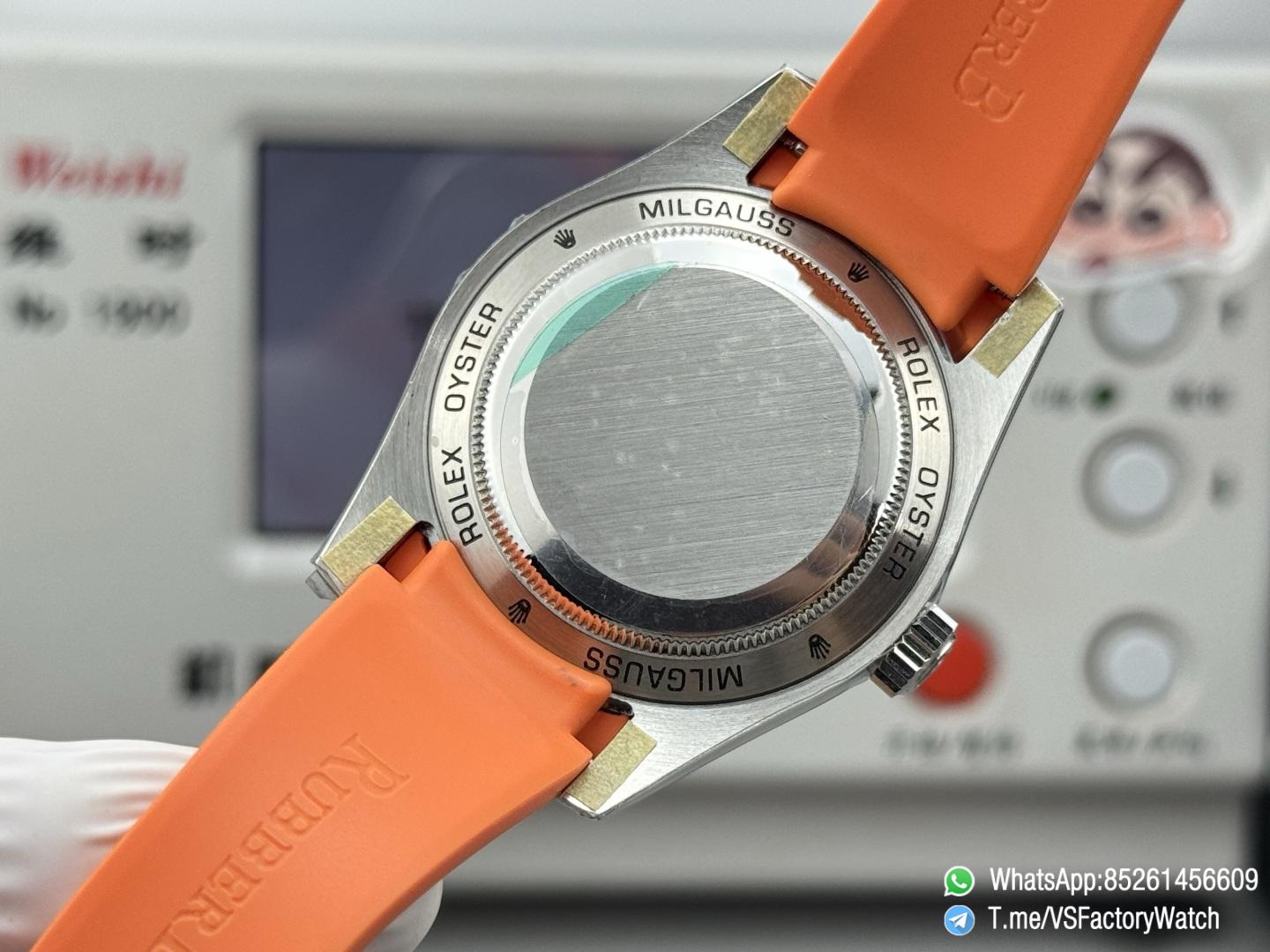 VSF Watch Milgauss 116400 White Dial Orang Indexes Lightning Hand Steel Case Smooth Bezel Orange Rubber Strap VS3131 Movement 09 VSF Watch Milgauss 116400 White Dial Orang Indexes Lightning Hand Steel Case Smooth Bezel Orange Rubber Strap VS3131 Movement 09