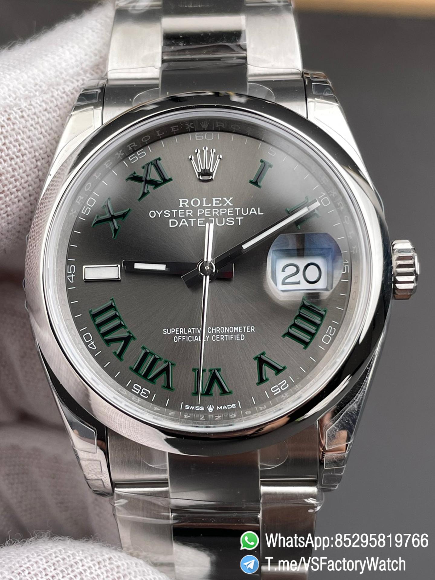 VSF Watches Datejust 36 Wimbledon Ref 126200 Gray Dail with Roma Hour Markers Smooth Bezel DanDong 3235 Movement 72 Hours PW 00 VSF Watches Datejust 36 Wimbledon Ref 126200 Gray Dail with Roma Hour Markers Smooth Bezel DanDong 3235 Movement 72 Hours PW 00