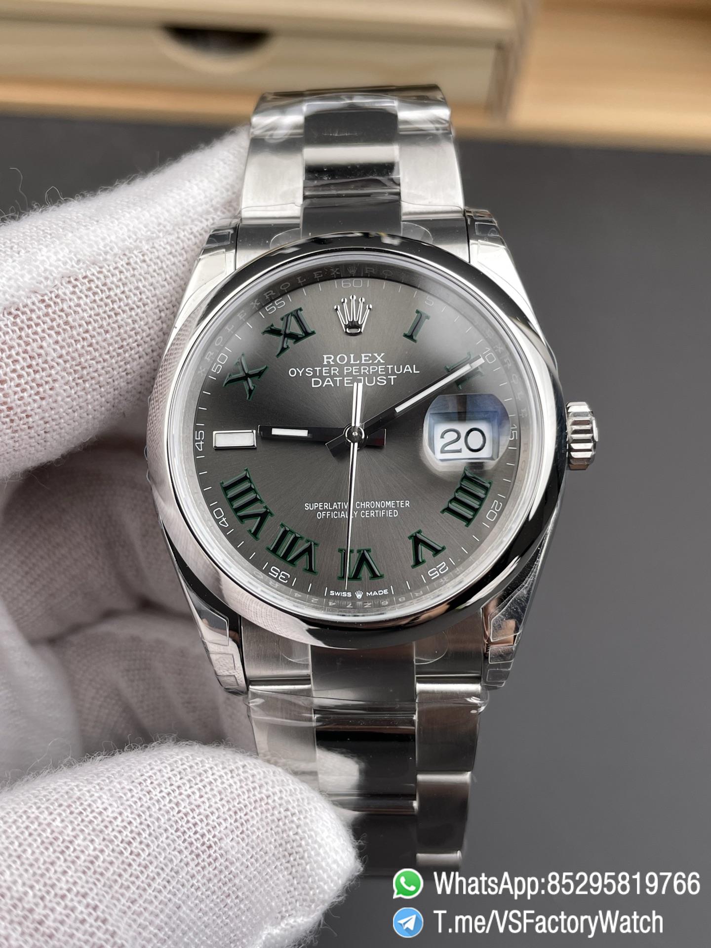VSF Watches Datejust 36 Wimbledon Ref 126200 Gray Dail with Roma Hour Markers Smooth Bezel DanDong 3235 Movement 72 Hours PW 01 VSF Watches Datejust 36 Wimbledon Ref 126200 Gray Dail with Roma Hour Markers Smooth Bezel DanDong 3235 Movement 72 Hours PW 01