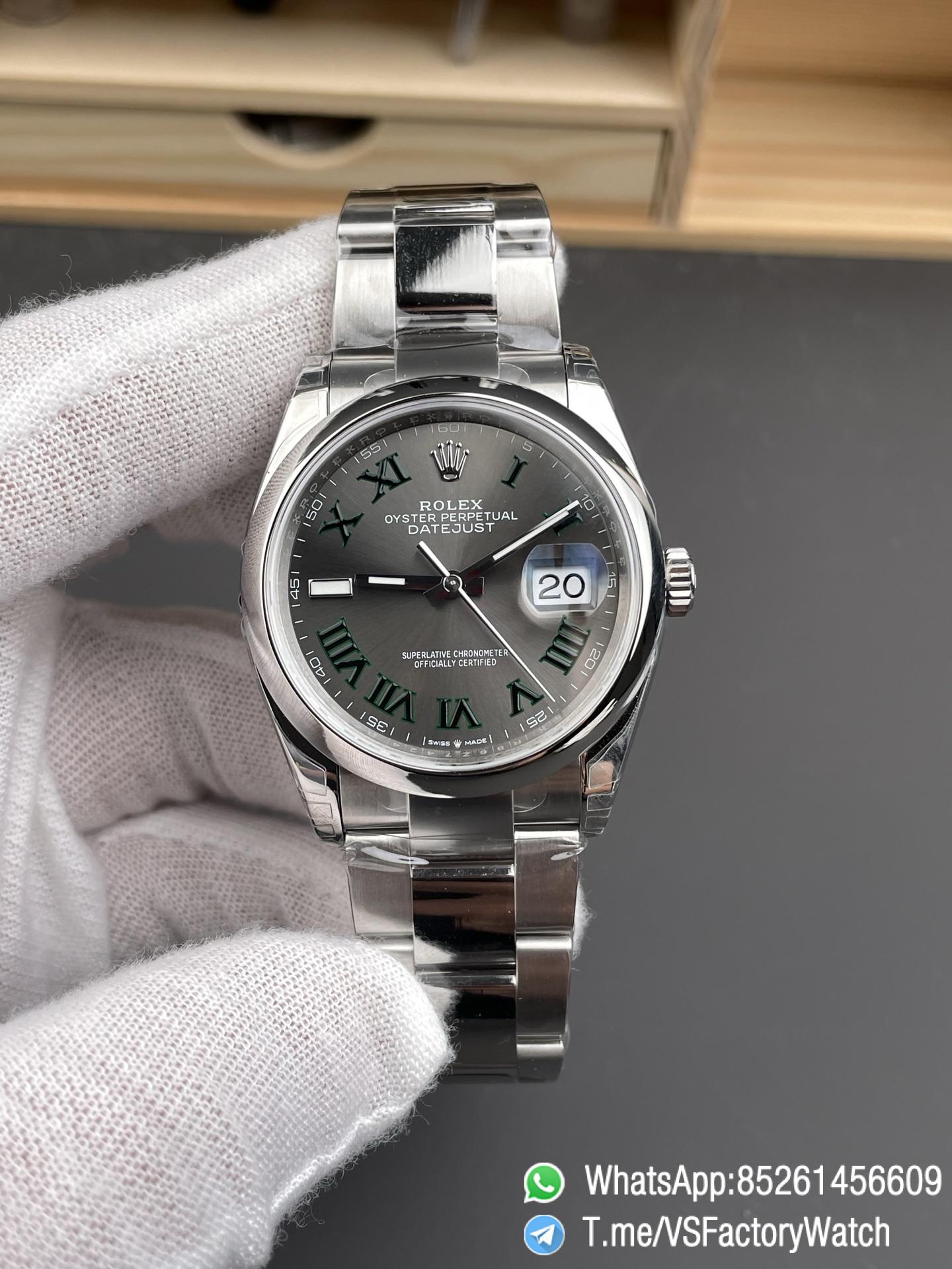 VSF Watches Datejust 36 Wimbledon Ref 126200 Gray Dail with Roma Hour Markers Smooth Bezel DanDong 3235 Movement 72 Hours PW 03 VSF Watches Datejust 36 Wimbledon Ref 126200 Gray Dail with Roma Hour Markers Smooth Bezel DanDong 3235 Movement 72 Hours PW 03