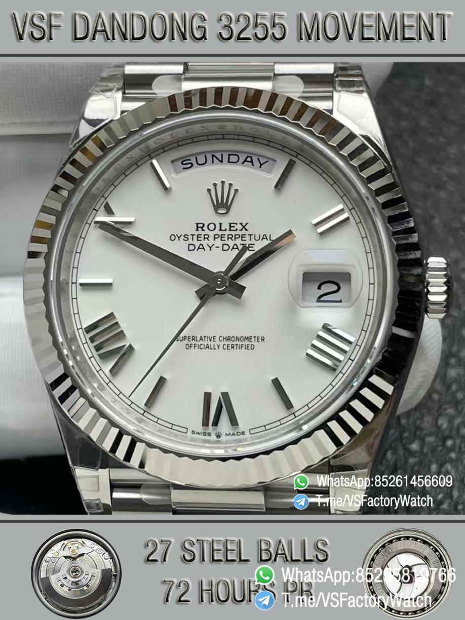 VSF Watches DayDate 40mm 228239 White Dial with Roman Indexes 904L Stainless Steel Case and President Bracelet VS3255 V2 Weight 182g 000000 VSF Watches DayDate 40mm 228239 White Dial with Roman Indexes 904L Stainless Steel Case and President Bracelet VS3255 V2 Weight 182g 000000