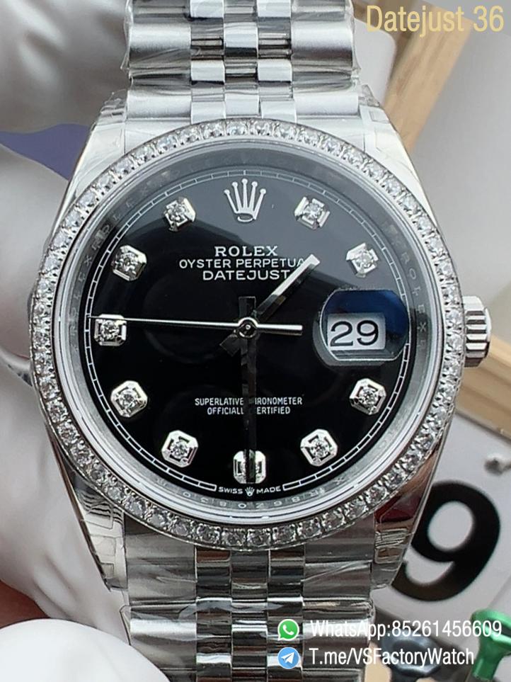 VSF Datejust 36 Ref 126284RBR Diamonds Set Bezel Diamonds Set Black Dial 904L Case Jubilee Bracelet DD3235 Movement 72 Hours PR 00 VSF Datejust 36 Ref 126284RBR Diamonds Set Bezel Diamonds Set Black Dial 904L Case Jubilee Bracelet DD3235 Movement 72 Hours PR 00