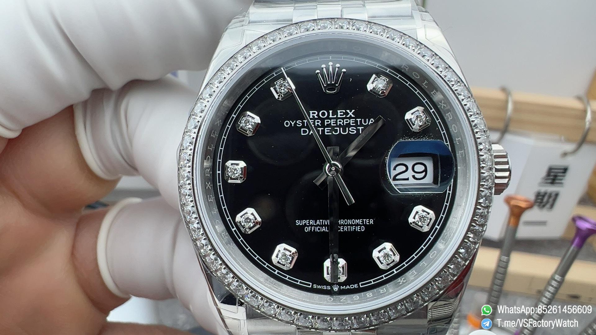 VSF Datejust 36 Ref. 126284RBR Diamonds Set Bezel Diamonds Set Black Dial 904L Case Jubilee Bracelet DD3235 Movement 72 Hours PR 02 VSF Datejust 36 Ref. 126284RBR Diamonds Set Bezel Diamonds Set Black Dial 904L Case Jubilee Bracelet DD3235 Movement 72 Hours PR 02