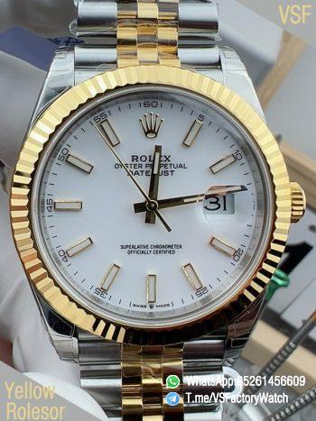 VSF Watch Datejust 41 Ref. 126333 Yellow Rolesor White Dial with Blue Luminous Hour Indexes Jubille Bracelet DanDong 3235 Movement 00