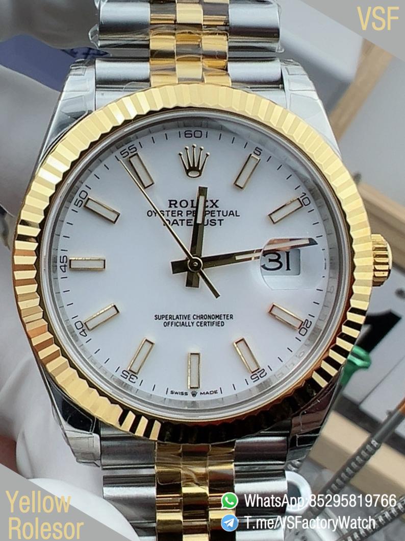 VSF Watch Datejust 41 Ref. 126333 Yellow Rolesor White Dial with Blue Luminous Hour Indexes Jubille Bracelet DanDong 3235 Movement 00 VSF Watch Datejust 41 Ref. 126333 Yellow Rolesor White Dial with Blue Luminous Hour Indexes Jubille Bracelet DanDong 3235 Movement 00