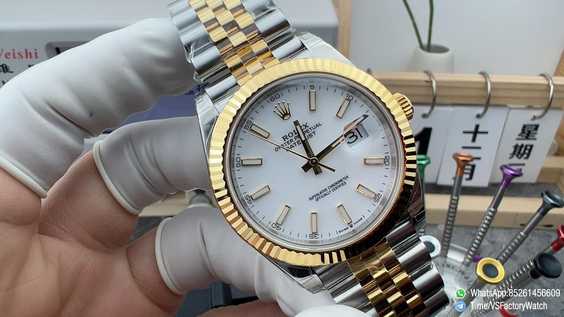 VSF Watch Datejust 41 Ref. 126333 Yellow Rolesor White Dial with Blue Luminous Hour Indexes Jubille Bracelet DanDong 3235 Movement 01 VSF Watch Datejust 41 Ref. 126333 Yellow Rolesor White Dial with Blue Luminous Hour Indexes Jubille Bracelet DanDong 3235 Movement 01