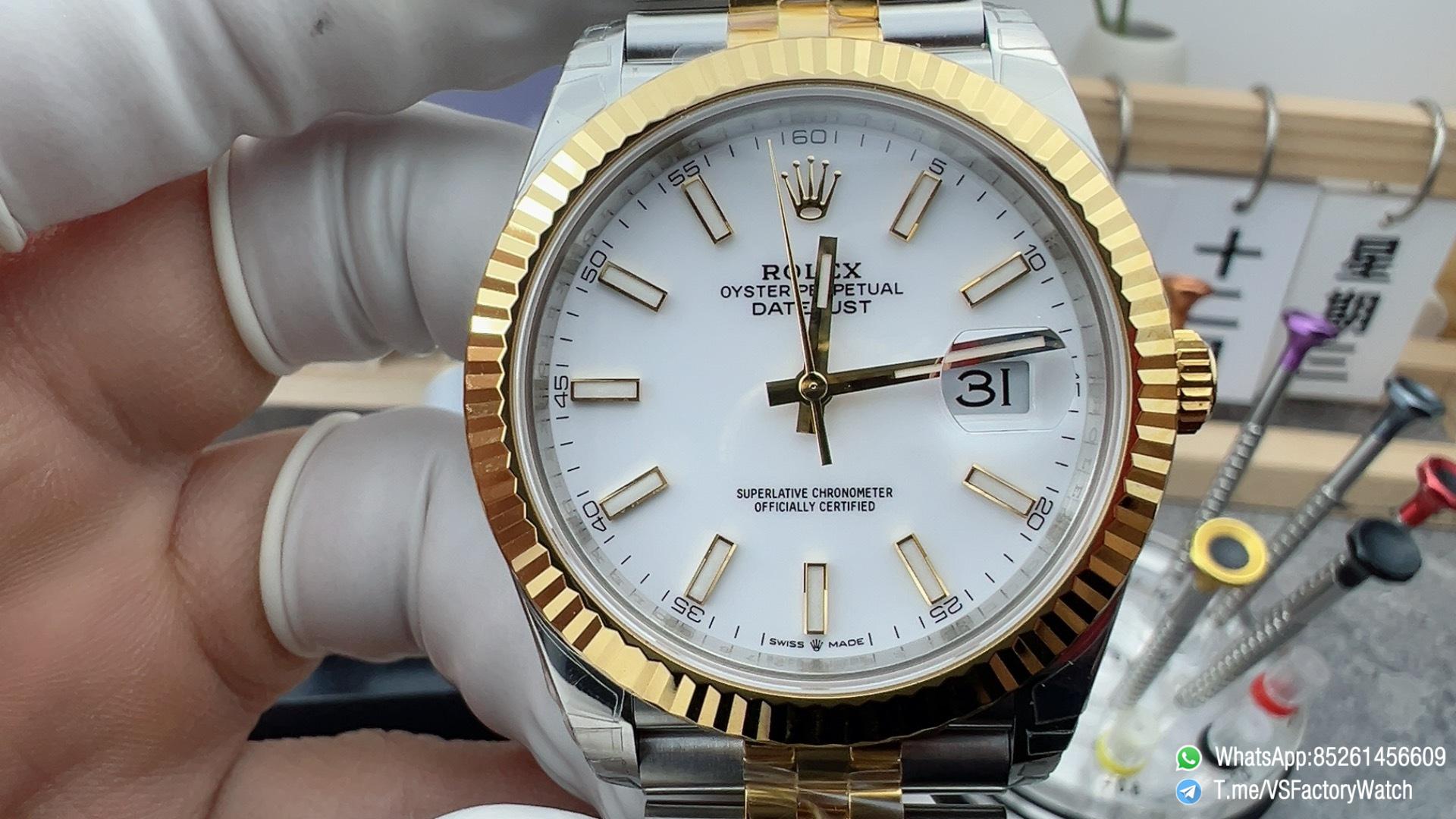 VSF Watch Datejust 41 Ref. 126333 Yellow Rolesor White Dial with Blue Luminous Hour Indexes Jubille Bracelet DanDong 3235 Movement 02 VSF Watch Datejust 41 Ref. 126333 Yellow Rolesor White Dial with Blue Luminous Hour Indexes Jubille Bracelet DanDong 3235 Movement 02