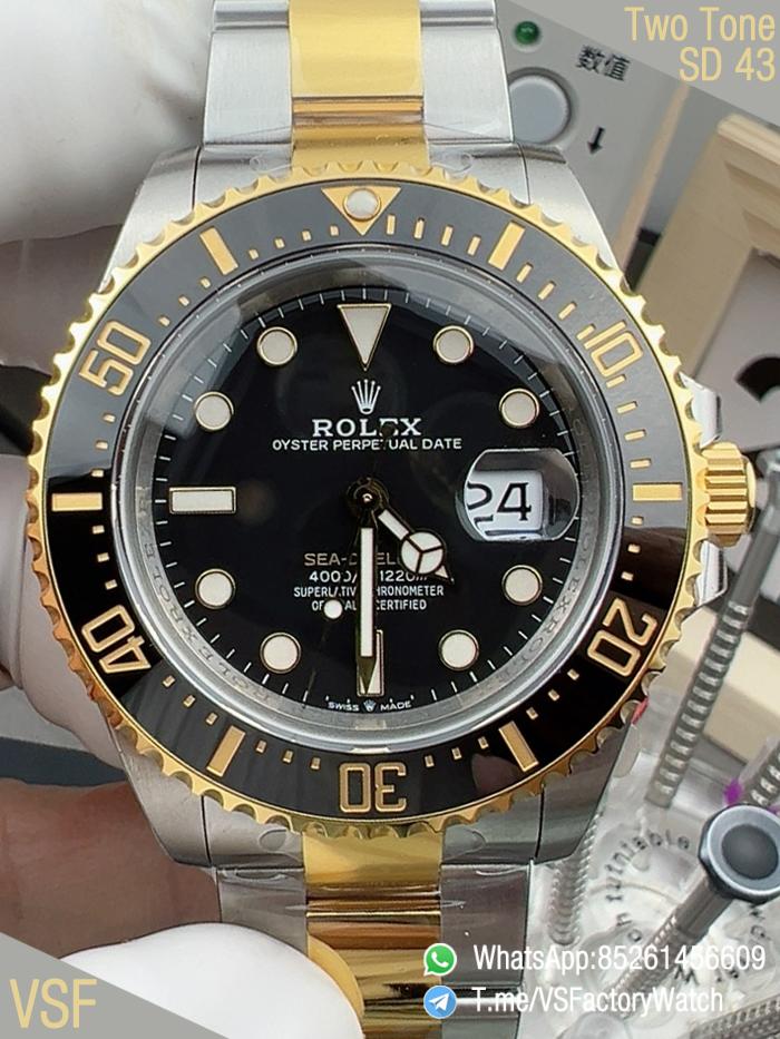 VS Factory Two Tone Sea Dweller 43 Ref 126603 Black Dial Black Ceramic Bezel 904L Steel Metal Case and Bracelet DanDong 3235 Movement 00 VS Factory Two Tone Sea Dweller 43 Ref 126603 Black Dial Black Ceramic Bezel 904L Steel Metal Case and Bracelet DanDong 3235 Movement 00
