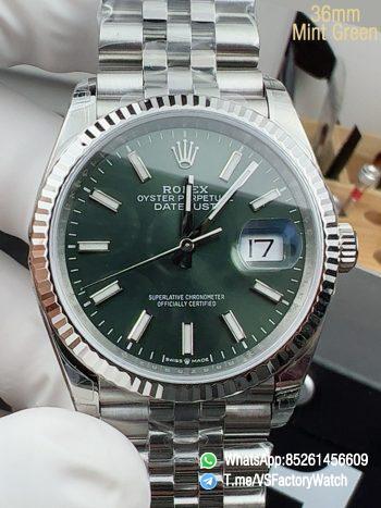 VS Factory Watch DateJust 36 Ref 126234 0051 904L Steel Metal Mint Green Dial Fluted Bezel Jubilee Bracelet DD3235 Movement 00