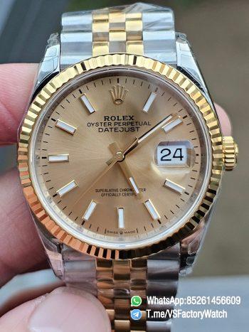 VSF DateJust 36 REF 126233 904L Oystersteel Yellow Gold Plated Metal Yellow Dial on Jubilee Bracelet DD3235 Movement 72 Hours PR 00