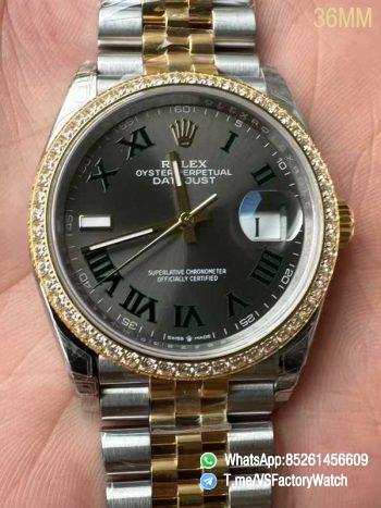 VSF DateJust 36 Wimbledon 126283RBR Slate Dial Roma Indexes 904L Steel Case Yellow Gold Two Tone Jubilee Bracelet DD3235 Movement 00