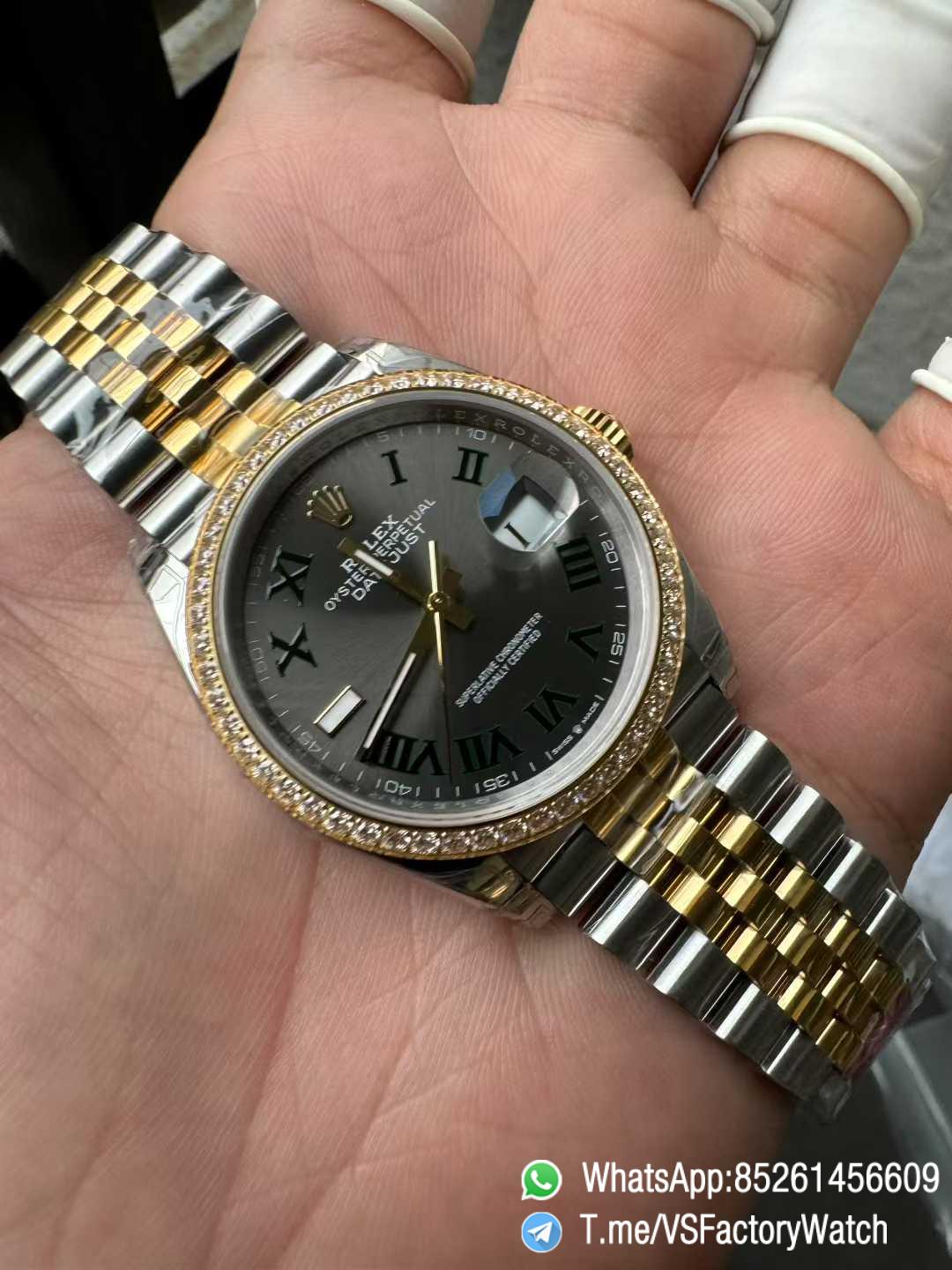 VSF DateJust 36 Wimbledon 126283RBR Slate Dial Roma Indexes 904L Steel Case Yellow Gold Two Tone Jubilee Bracelet DD3235 Movement 02 VSF DateJust 36 Wimbledon 126283RBR Slate Dial Roma Indexes 904L Steel Case Yellow Gold Two Tone Jubilee Bracelet DD3235 Movement 02