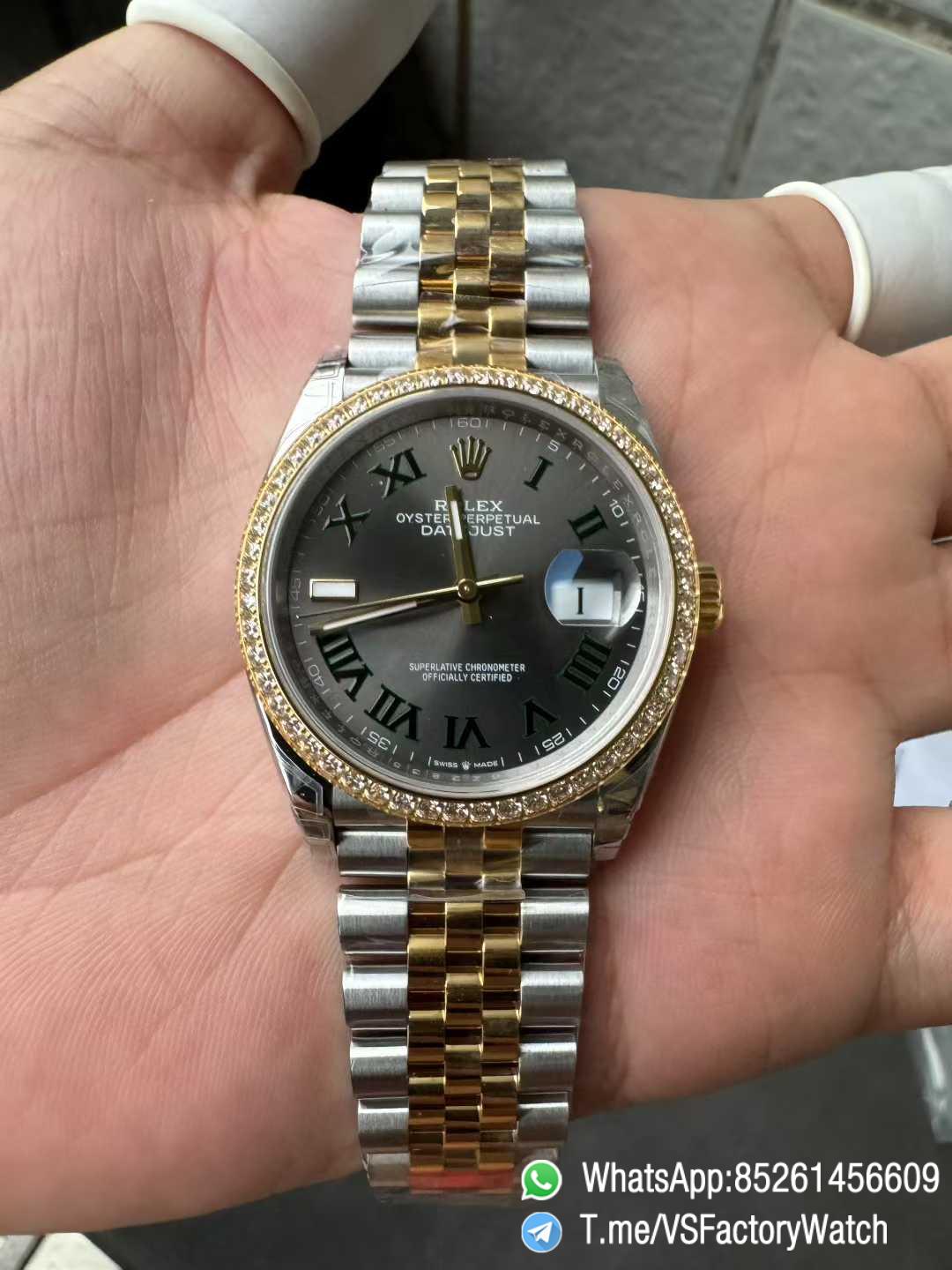 VSF DateJust 36 Wimbledon 126283RBR Slate Dial Roma Indexes 904L Steel Case Yellow Gold Two Tone Jubilee Bracelet DD3235 Movement 04 VSF DateJust 36 Wimbledon 126283RBR Slate Dial Roma Indexes 904L Steel Case Yellow Gold Two Tone Jubilee Bracelet DD3235 Movement 04