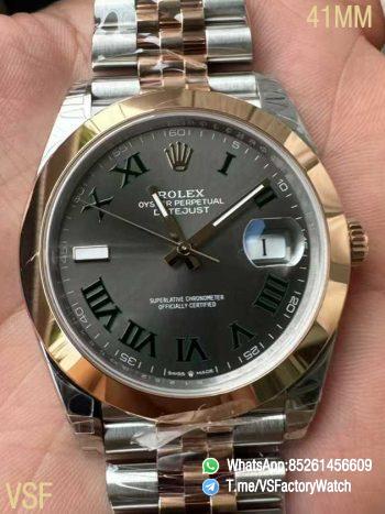 VSF DateJust 41 Ref 126331 Wimbledon Slate Dial Roma Indexes Rose Gold Smooth Bezel Two Tone Jubilee Bracelet DD3235 Calibre 00