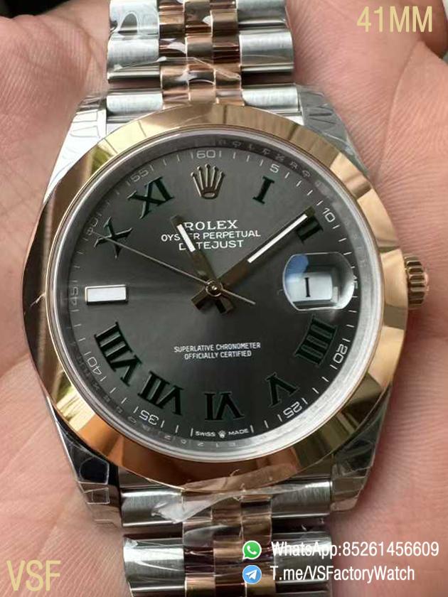 VSF DateJust 41 Ref 126331 Wimbledon Slate Dial Roma Indexes Rose Gold Smooth Bezel Two Tone Jubilee Bracelet DD3235 Calibre 00 VSF DateJust 41 Ref 126331 Wimbledon Slate Dial Roma Indexes Rose Gold Smooth Bezel Two Tone Jubilee Bracelet DD3235 Calibre 00