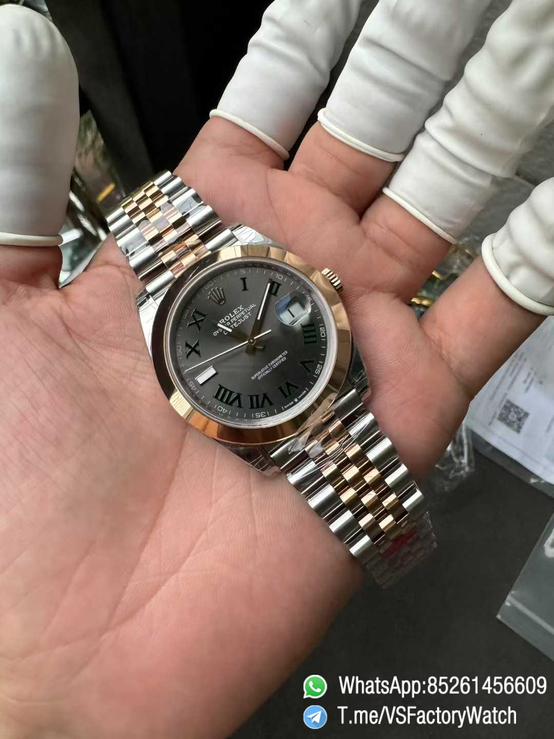 VSF DateJust 41 Ref 126331 Wimbledon Slate Dial Roma Indexes Rose Gold Smooth Bezel Two Tone Jubilee Bracelet DD3235 Calibre 02 VSF DateJust 41 Ref 126331 Wimbledon Slate Dial Roma Indexes Rose Gold Smooth Bezel Two Tone Jubilee Bracelet DD3235 Calibre 02