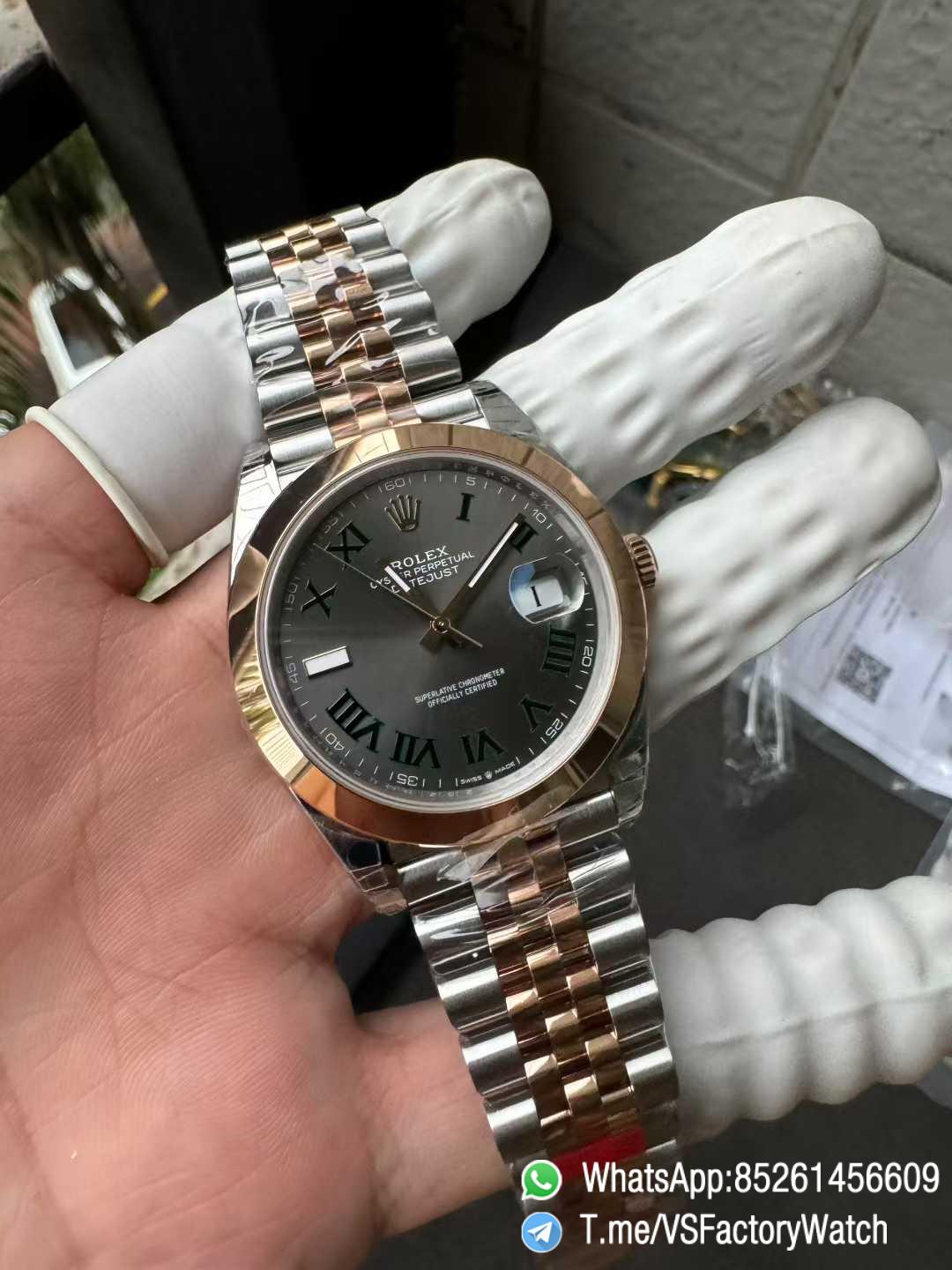 VSF DateJust 41 Ref 126331 Wimbledon Slate Dial Roma Indexes Rose Gold Smooth Bezel Two Tone Jubilee Bracelet DD3235 Calibre 04 VSF DateJust 41 Ref 126331 Wimbledon Slate Dial Roma Indexes Rose Gold Smooth Bezel Two Tone Jubilee Bracelet DD3235 Calibre 04