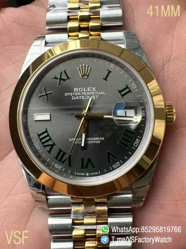 VSF DateJust 41 Wimbledon Ref 126303 Slate Dial Roma Indexes Yellow Gold Smooth Bezel Two Tone Jubilee Bracelet DD3235 Calibre 00 VSF DateJust 41 Wimbledon Ref 126303 Slate Dial Roma Indexes Yellow Gold Smooth Bezel Two Tone Jubilee Bracelet DD3235 Calibre 00