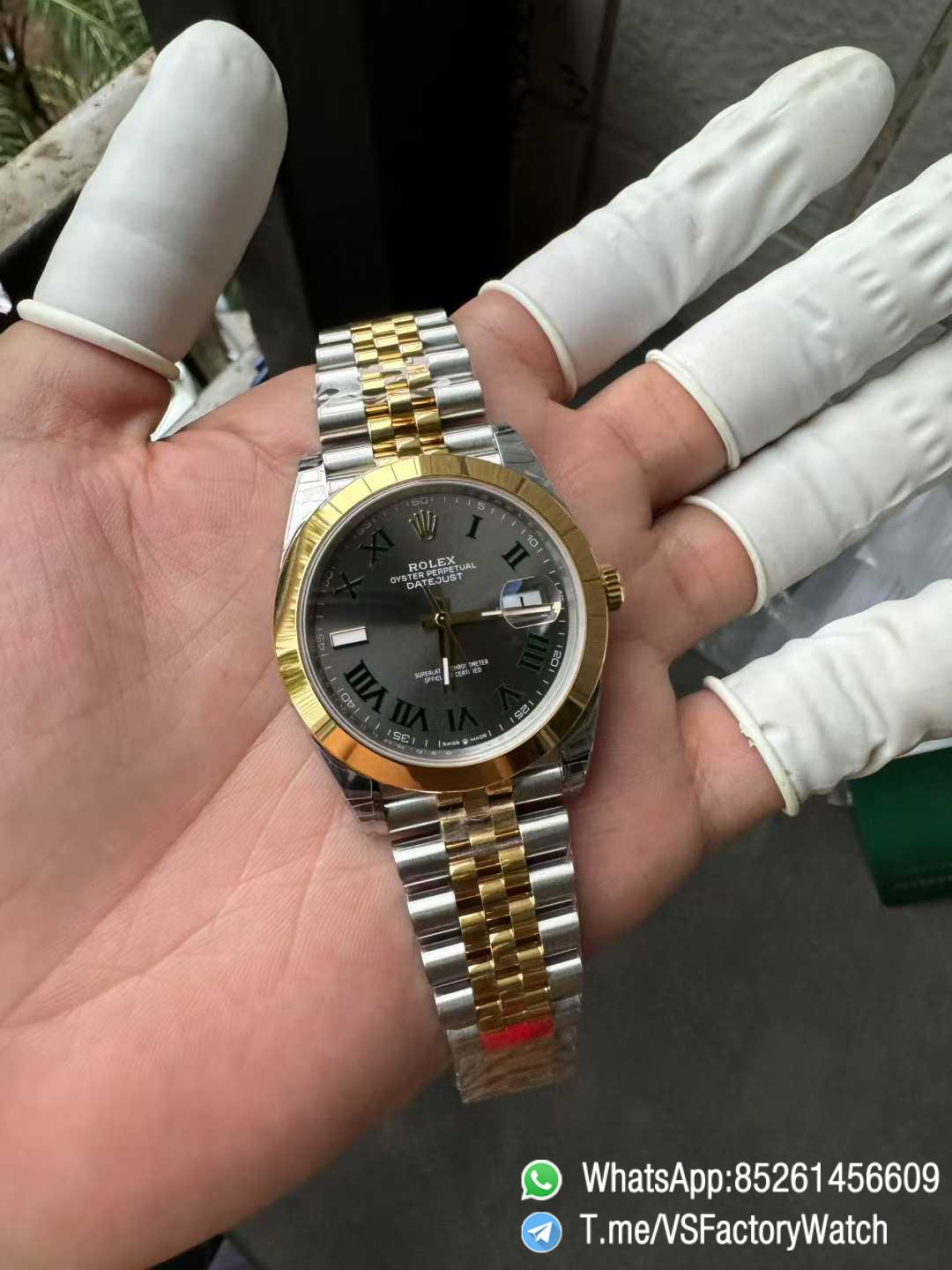 VSF DateJust 41 Wimbledon Ref 126303 Slate Dial Roma Indexes Yellow Gold Smooth Bezel Two Tone Jubilee Bracelet DD3235 Calibre 01 VSF DateJust 41 Wimbledon Ref 126303 Slate Dial Roma Indexes Yellow Gold Smooth Bezel Two Tone Jubilee Bracelet DD3235 Calibre 01