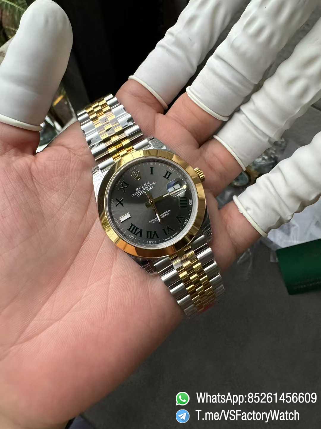 VSF DateJust 41 Wimbledon Ref 126303 Slate Dial Roma Indexes Yellow Gold Smooth Bezel Two Tone Jubilee Bracelet DD3235 Calibre 02 VSF DateJust 41 Wimbledon Ref 126303 Slate Dial Roma Indexes Yellow Gold Smooth Bezel Two Tone Jubilee Bracelet DD3235 Calibre 02