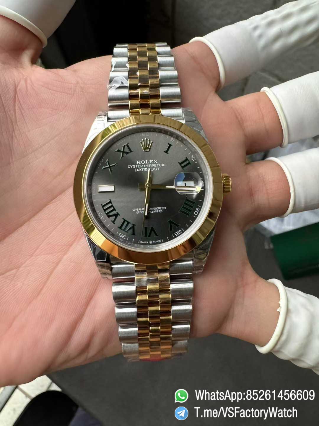 VSF DateJust 41 Wimbledon Ref 126303 Slate Dial Roma Indexes Yellow Gold Smooth Bezel Two Tone Jubilee Bracelet DD3235 Calibre 03 VSF DateJust 41 Wimbledon Ref 126303 Slate Dial Roma Indexes Yellow Gold Smooth Bezel Two Tone Jubilee Bracelet DD3235 Calibre 03