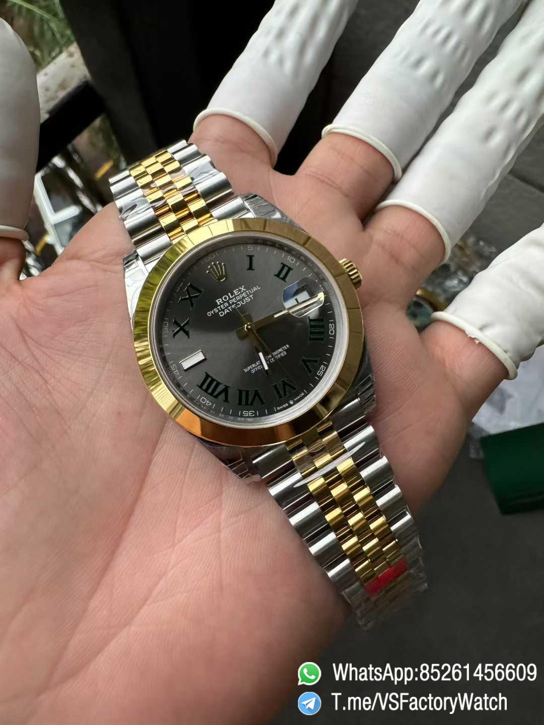 VSF DateJust 41 Wimbledon Ref 126303 Slate Dial Roma Indexes Yellow Gold Smooth Bezel Two Tone Jubilee Bracelet DD3235 Calibre 04 VSF DateJust 41 Wimbledon Ref 126303 Slate Dial Roma Indexes Yellow Gold Smooth Bezel Two Tone Jubilee Bracelet DD3235 Calibre 04