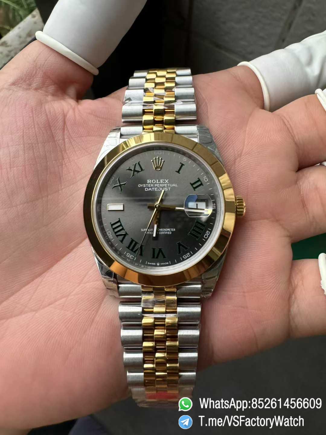 VSF DateJust 41 Wimbledon Ref 126303 Slate Dial Roma Indexes Yellow Gold Smooth Bezel Two Tone Jubilee Bracelet DD3235 Calibre 05 VSF DateJust 41 Wimbledon Ref 126303 Slate Dial Roma Indexes Yellow Gold Smooth Bezel Two Tone Jubilee Bracelet DD3235 Calibre 05