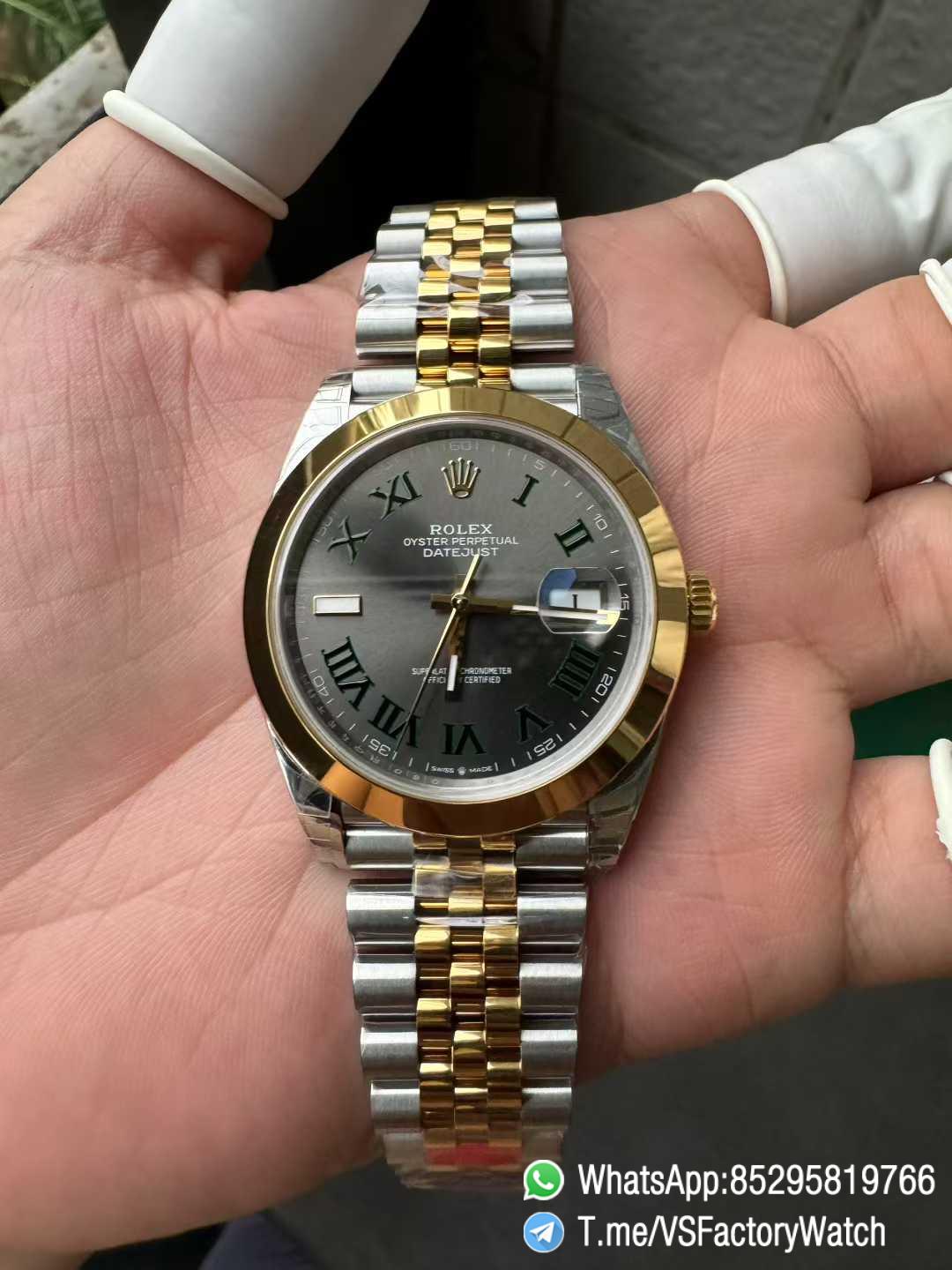 VSF DateJust 41 Wimbledon Ref 126303 Slate Dial Roma Indexes Yellow Gold Smooth Bezel Two Tone Jubilee Bracelet DD3235 Calibre 05 VSF DateJust 41 Wimbledon Ref 126303 Slate Dial Roma Indexes Yellow Gold Smooth Bezel Two Tone Jubilee Bracelet DD3235 Calibre 05