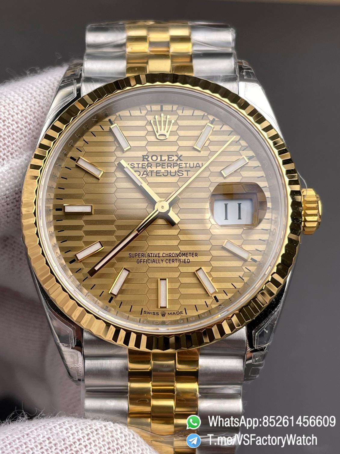 VSF Datejust 36 REF 126233 Yellow Gold Fluted Motif Dial Two Tone 18K Gold Plated Jubilee Bracelet DanDong 3235 Movement 72 Hours PR 00 VSF Datejust 36 REF 126233 Yellow Gold Fluted Motif Dial Two Tone 18K Gold Plated Jubilee Bracelet DanDong 3235 Movement 72 Hours PR 00