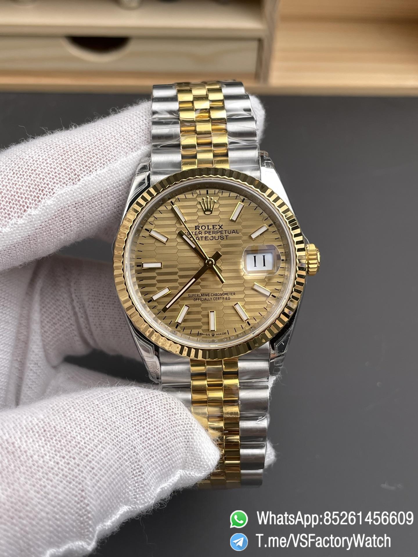 VSF Datejust 36 REF 126233 Yellow Gold Fluted Motif Dial Two Tone 18K Gold Plated Jubilee Bracelet DanDong 3235 Movement 72 Hours PR 01 VSF Datejust 36 REF 126233 Yellow Gold Fluted Motif Dial Two Tone 18K Gold Plated Jubilee Bracelet DanDong 3235 Movement 72 Hours PR 01