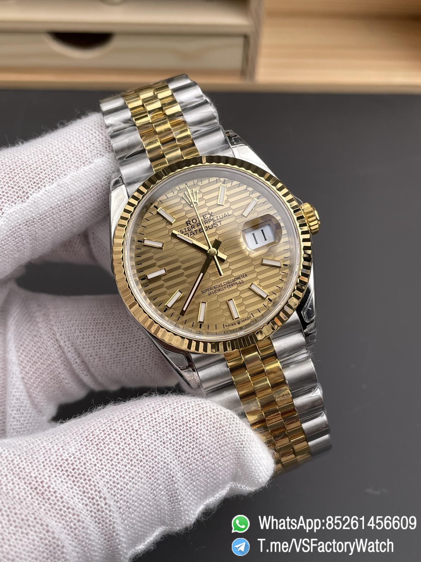 VSF Datejust 36 REF 126233 Yellow Gold Fluted Motif Dial Two Tone 18K Gold Plated Jubilee Bracelet DanDong 3235 Movement 72 Hours PR 02 VSF Datejust 36 REF 126233 Yellow Gold Fluted Motif Dial Two Tone 18K Gold Plated Jubilee Bracelet DanDong 3235 Movement 72 Hours PR 02