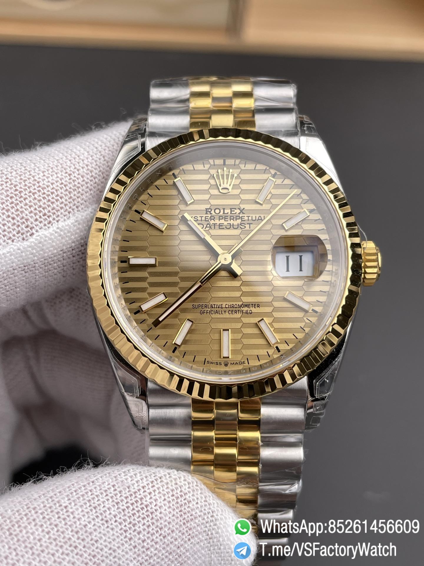 VSF Datejust 36 REF 126233 Yellow Gold Fluted Motif Dial Two Tone 18K Gold Plated Jubilee Bracelet DanDong 3235 Movement 72 Hours PR 03 VSF Datejust 36 REF 126233 Yellow Gold Fluted Motif Dial Two Tone 18K Gold Plated Jubilee Bracelet DanDong 3235 Movement 72 Hours PR 03