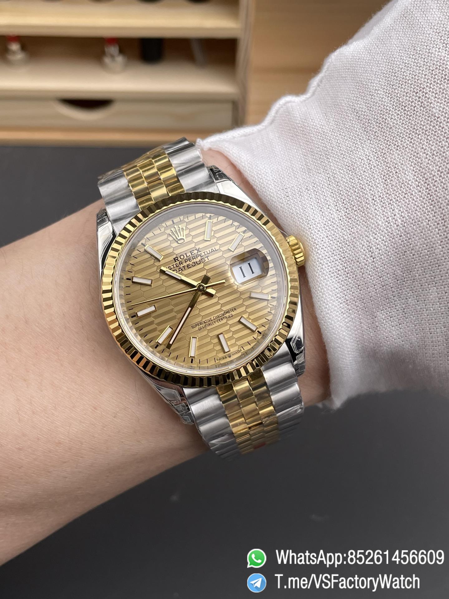 VSF Datejust 36 REF 126233 Yellow Gold Fluted Motif Dial Two Tone 18K Gold Plated Jubilee Bracelet DanDong 3235 Movement 72 Hours PR 09 VSF Datejust 36 REF 126233 Yellow Gold Fluted Motif Dial Two Tone 18K Gold Plated Jubilee Bracelet DanDong 3235 Movement 72 Hours PR 09